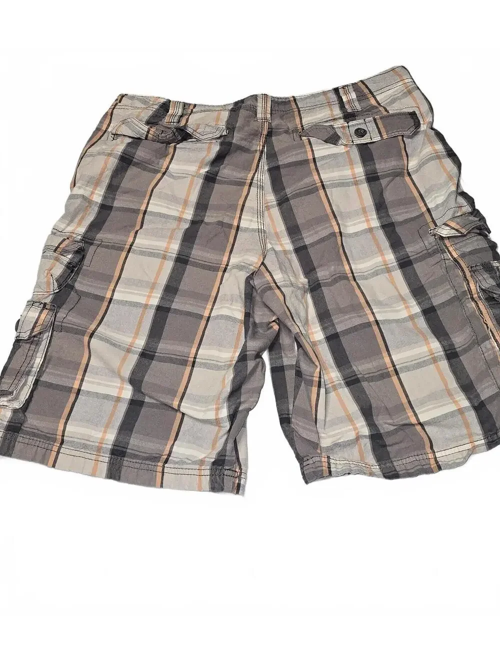 Lee Dungarees Men’s Size 38 Plaid Cargo Shorts Gray Tan Orange 100% Cotton